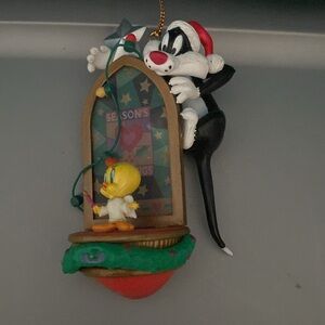 Vintage Trevor Looney Tunes Tweety Sylvester Seasons Greetings Hanging Ornament